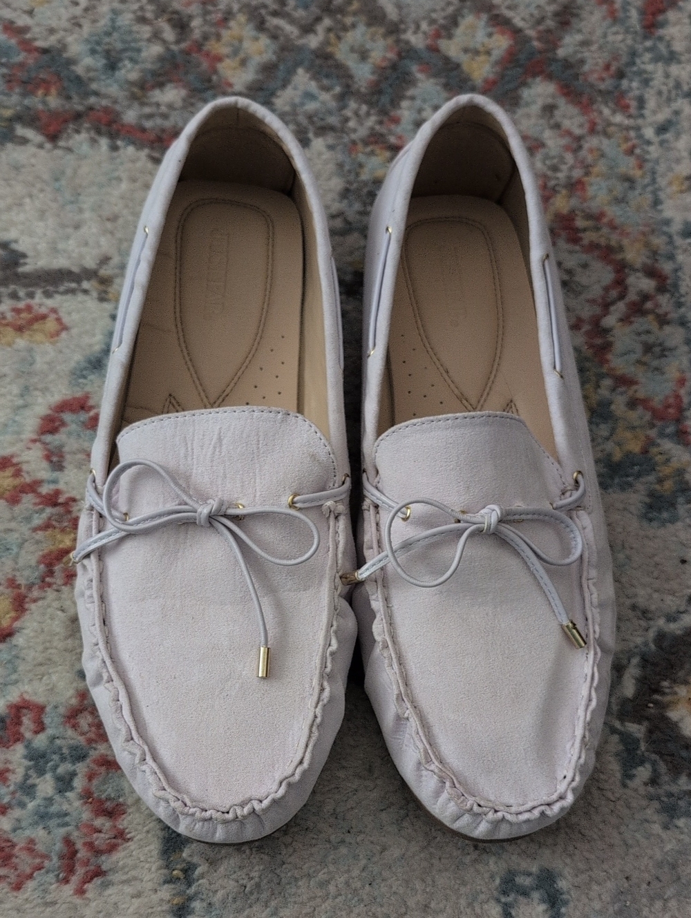 JustFab Women's Light Pink/Violet Suede Moccasin Loafers